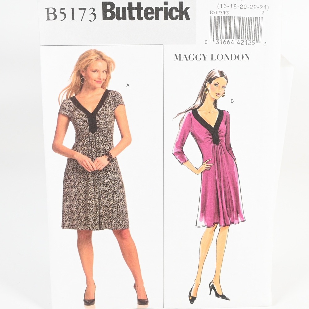 Butterick Pattern B5173 Misses 16-24 V-Neck Knit Dress Uncut Factory Folded